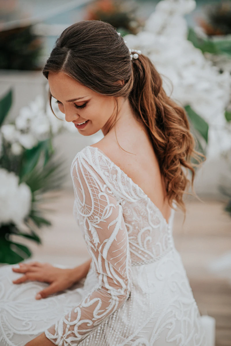 Bride in a lace gown